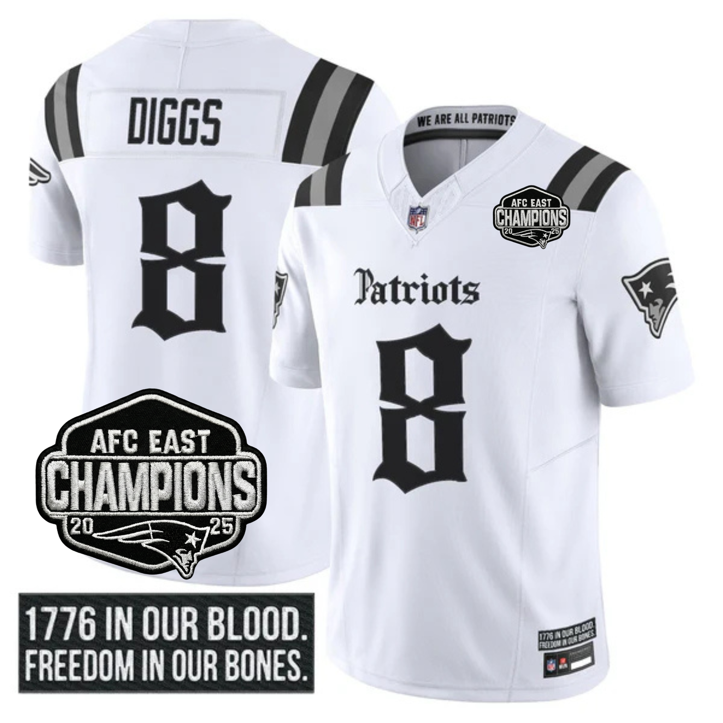 NE 'Gothic Revolution Edition' AFC East Champions Patch Vapor Limited Jersey - All Stitched