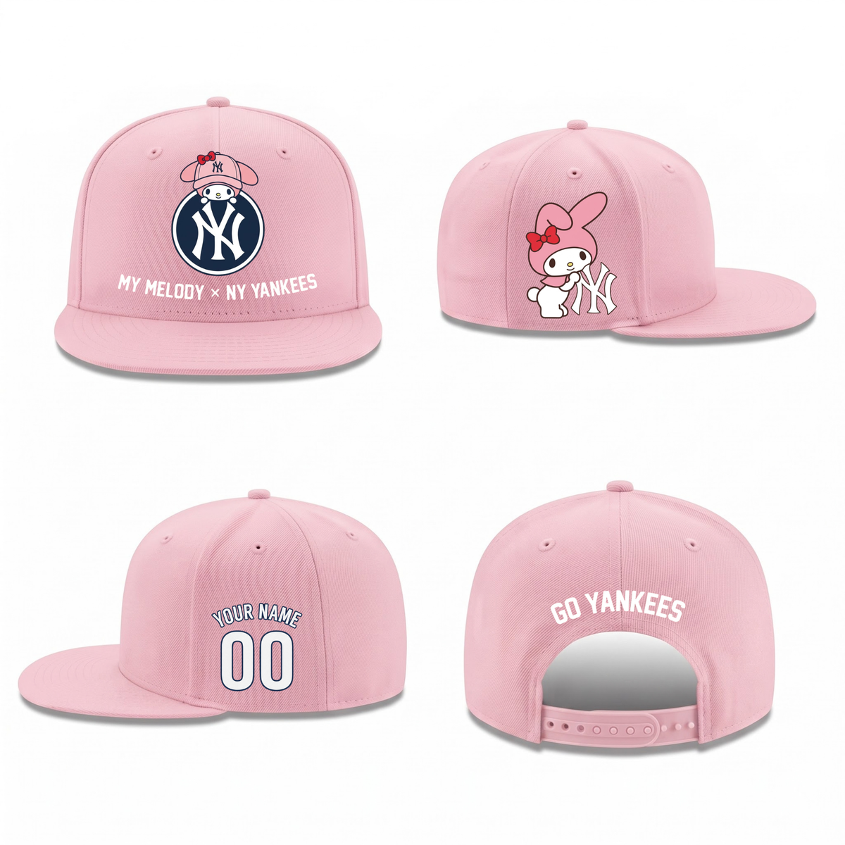 NYY x Pink Sanrio Friends Personalized Snapback Cap - Printed
