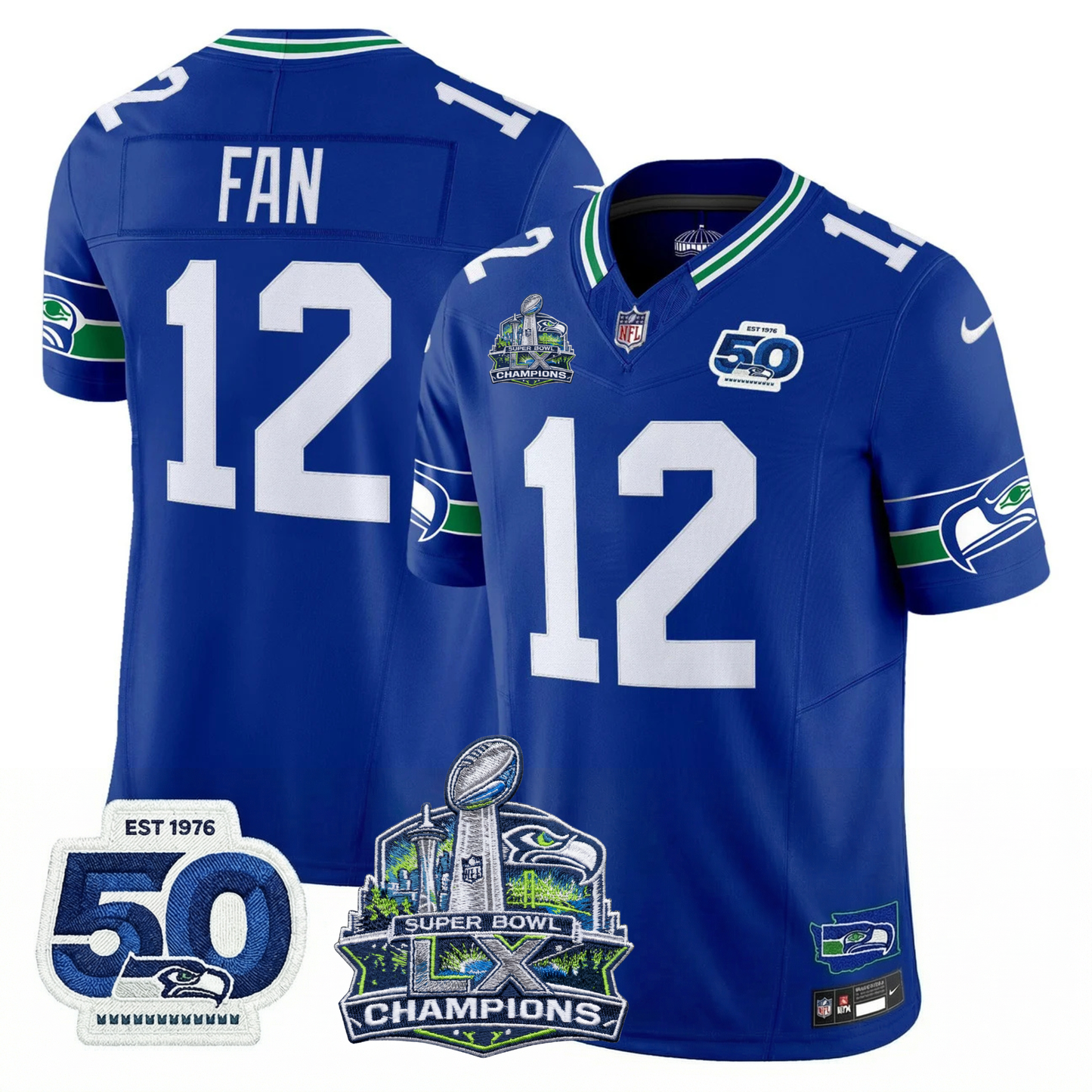 SEA S.Bowl LX Champions Patch Vapor Limited Jersey - All Stitched