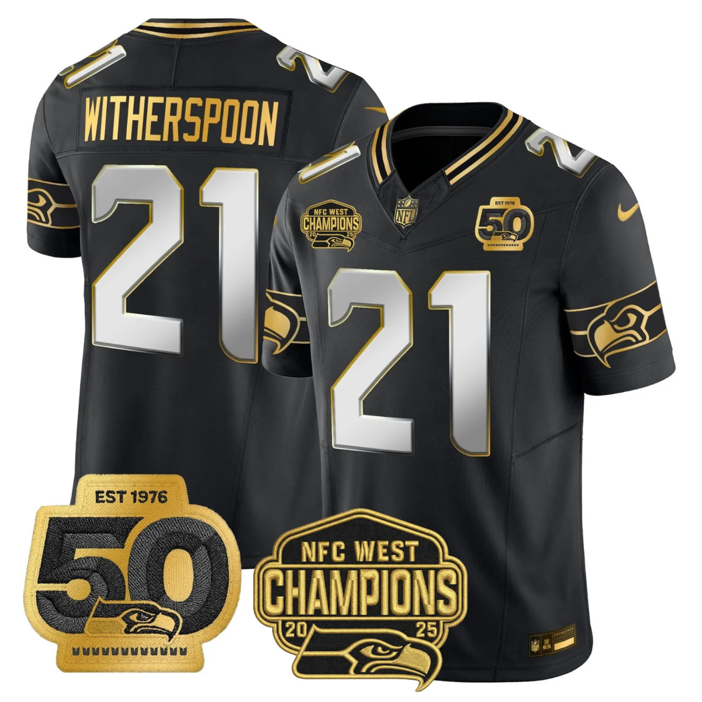 SEA 50th & NFC West Champions Patch Gold Vapor Limited Jersey - All Stitched