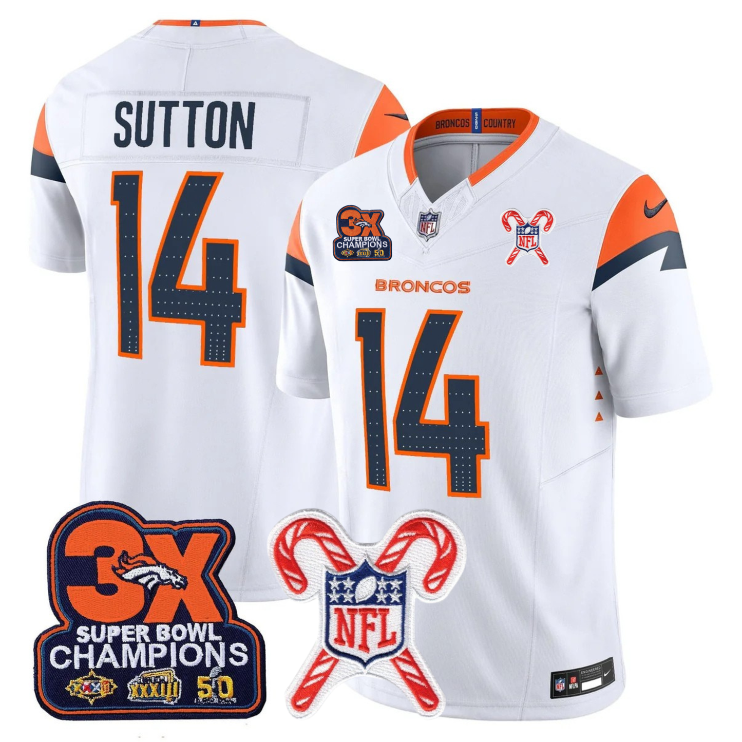 DEN 3-Time Champions & Christmas Patch Vapor Limited Jersey - All Stitched