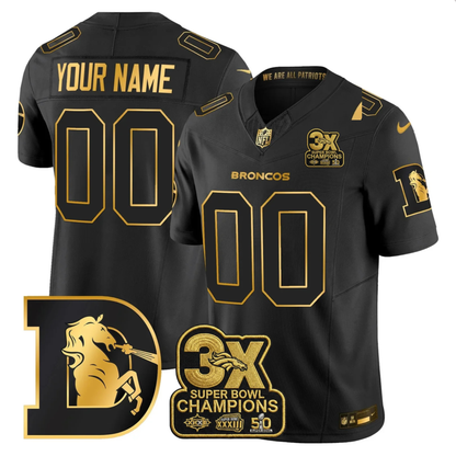 DEN 3x Champions Patch Throwback Gold Vapor Limited Custom Jersey - All Stitched