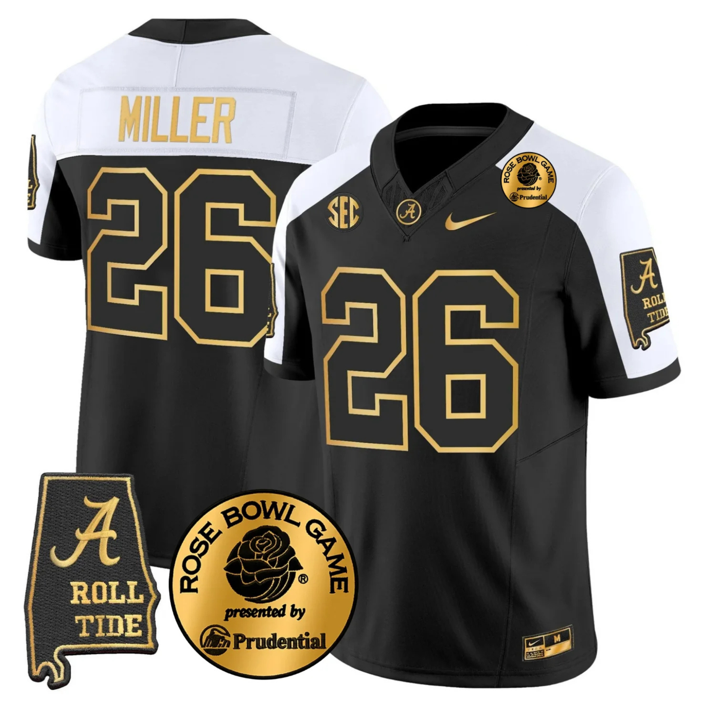 BAMA 2025 Rose Bowl Gold Vapor Limited Jersey - Alabama Map - All Stitched