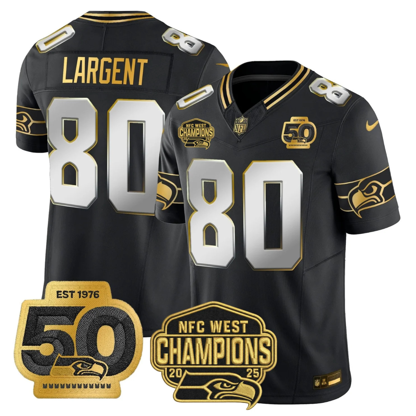 SEA 50th & NFC West Champions Patch Gold Vapor Limited Jersey - All Stitched