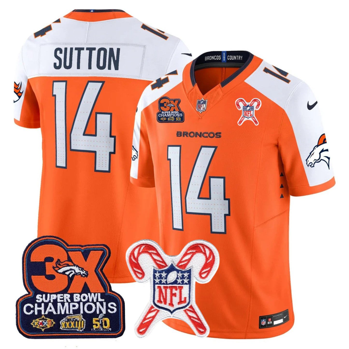 DEN 3-Time Champions & Christmas Patch Vapor Limited Jersey - All Stitched