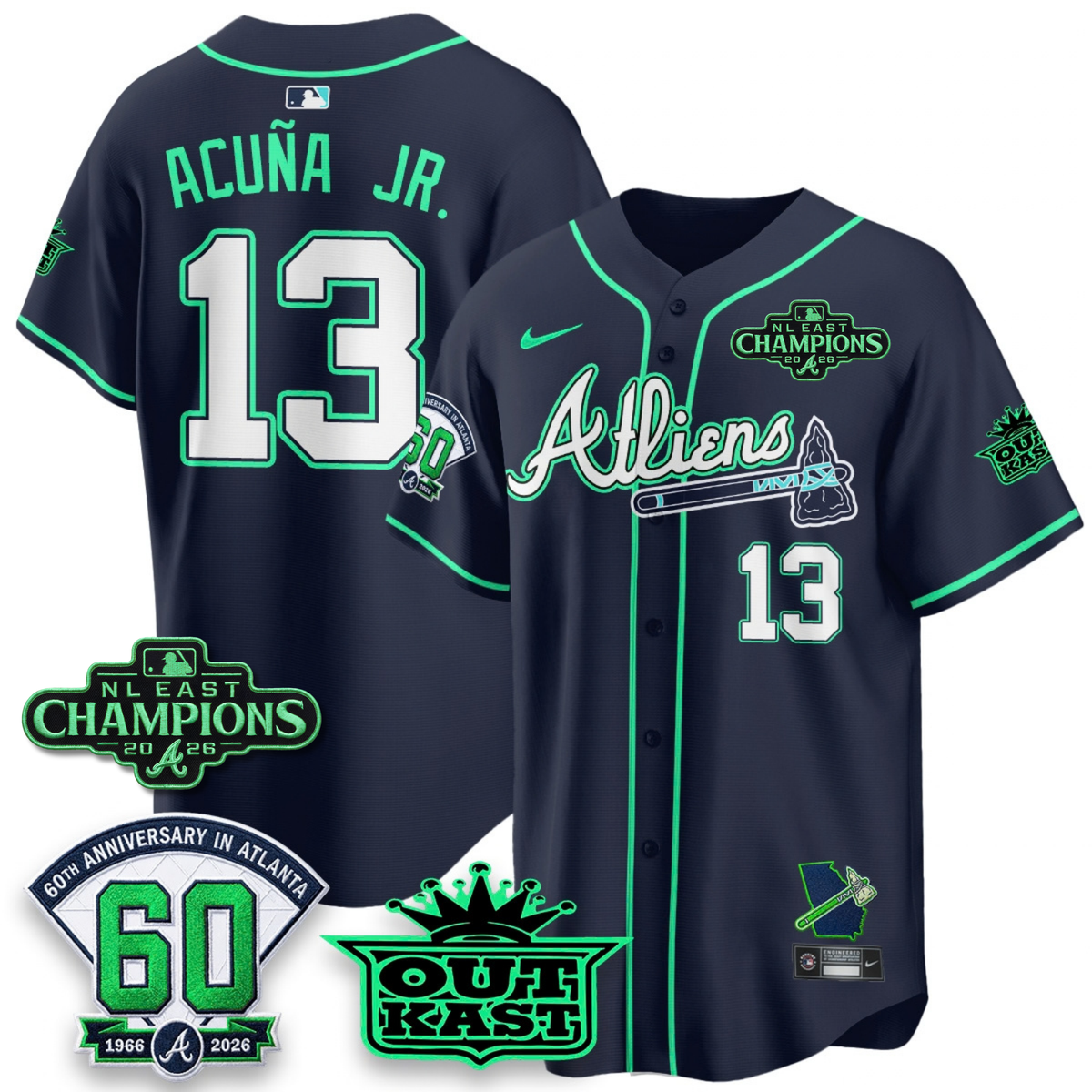 ATL 2026 NL East Champs Atliens Cool Base Galaxy Version Jersey - Stitched