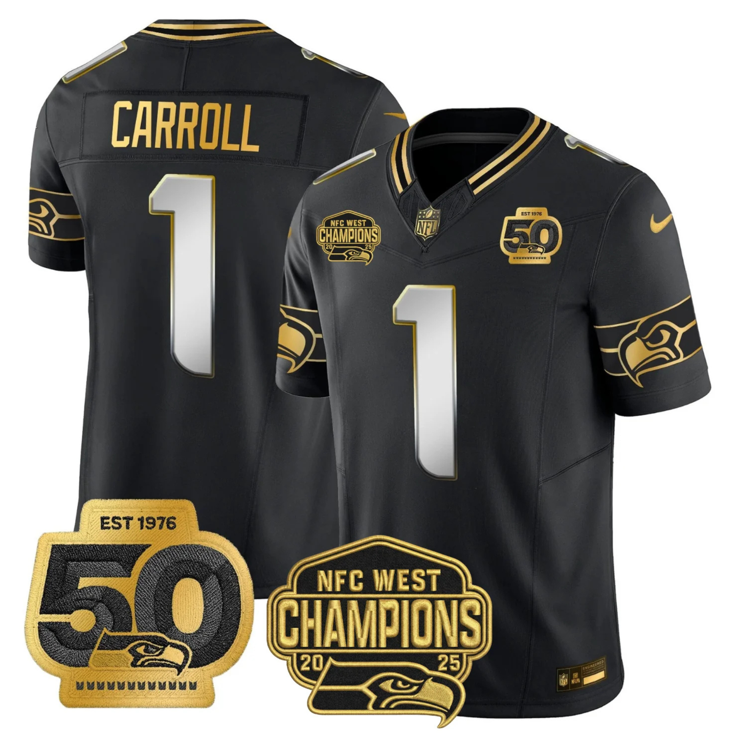 SEA 50th & NFC West Champions Patch Gold Vapor Limited Jersey - All Stitched