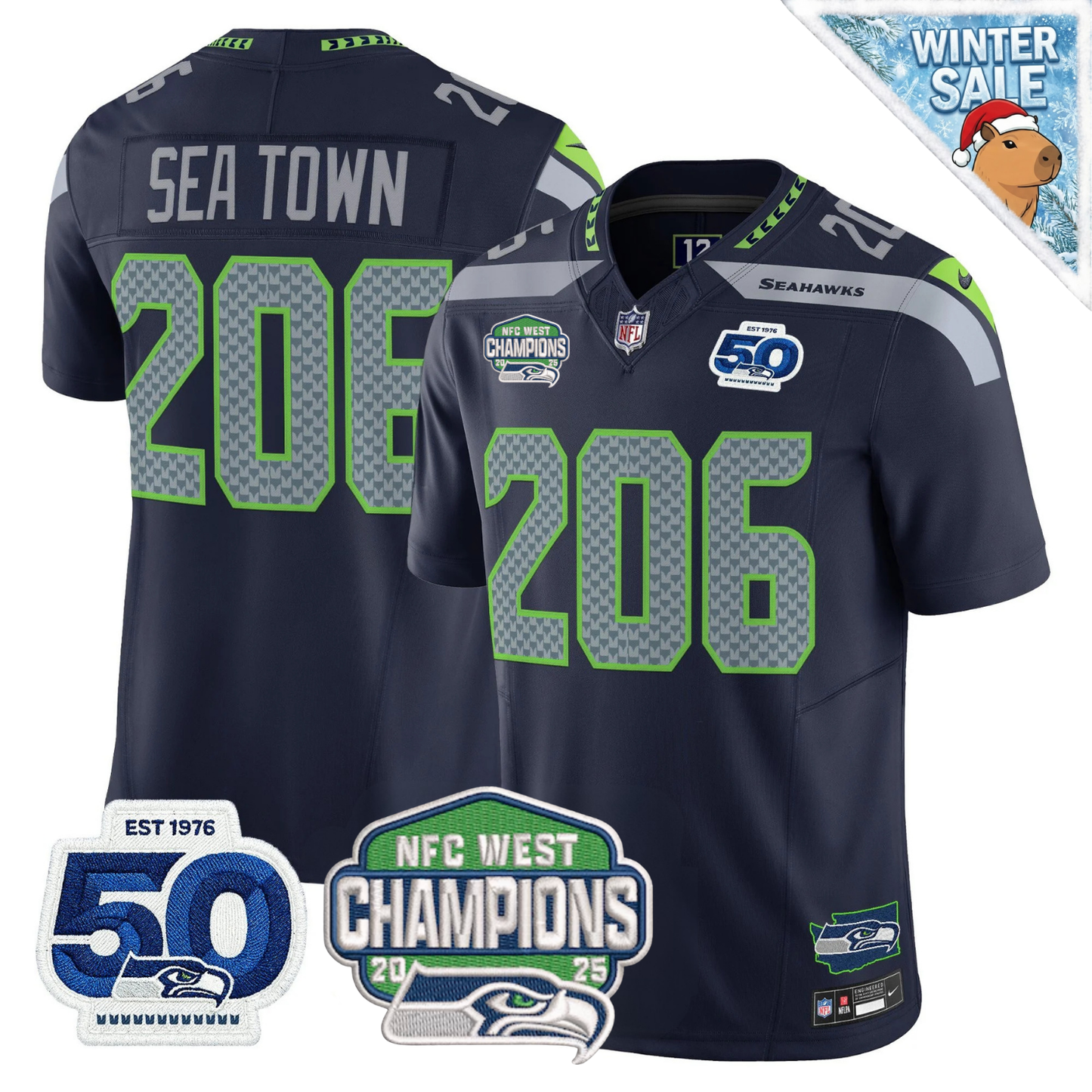 Seattle Seahawks 50th & NFC West Champions Patch Vapor Limited Jersey - Stitched