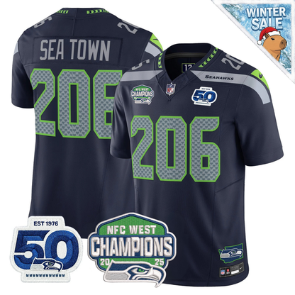 Seattle Seahawks 50th & NFC West Champions Patch Vapor Limited Jersey - Stitched