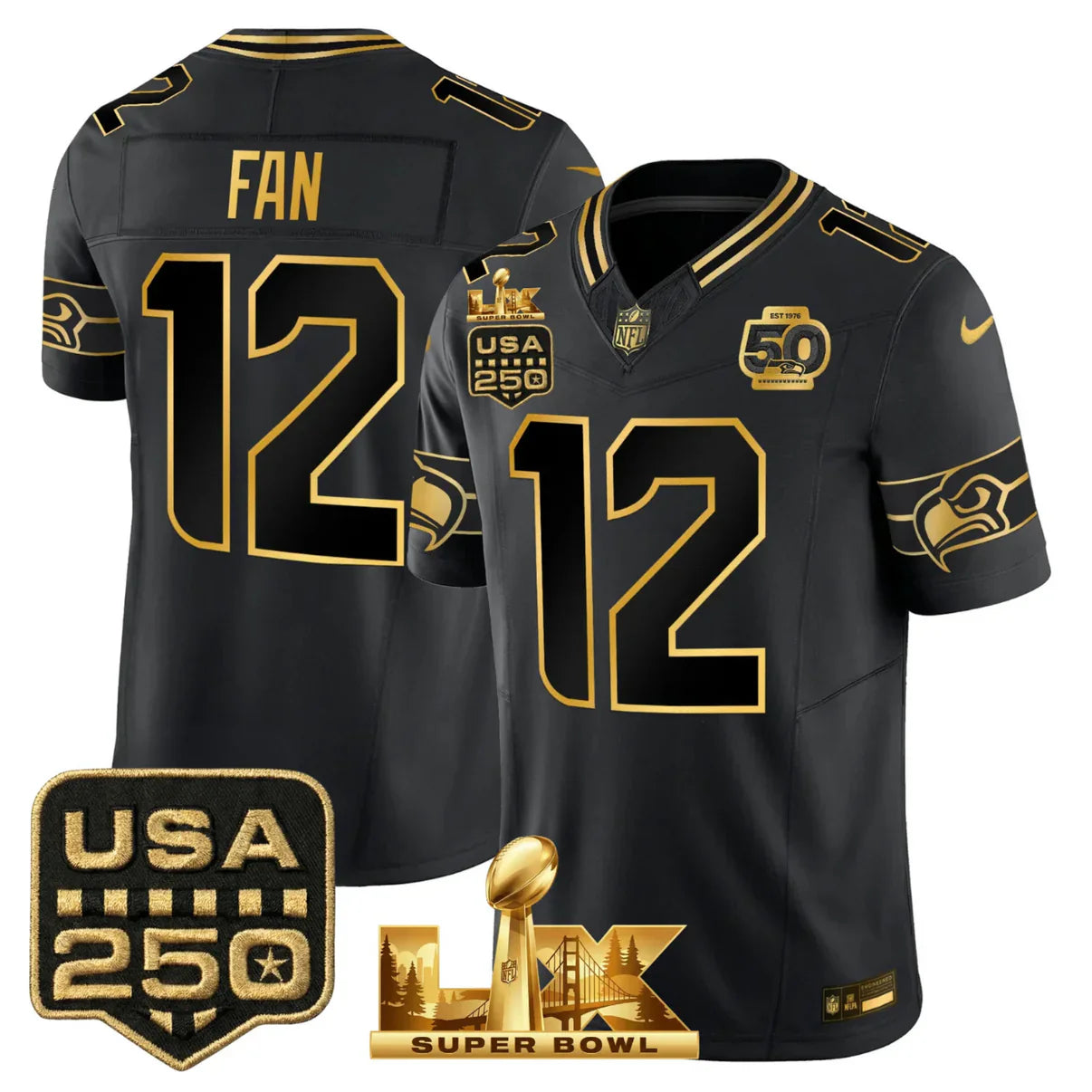 SEA 50th & NFC West Champions Patch Gold Vapor Limited Jersey - All Stitched
