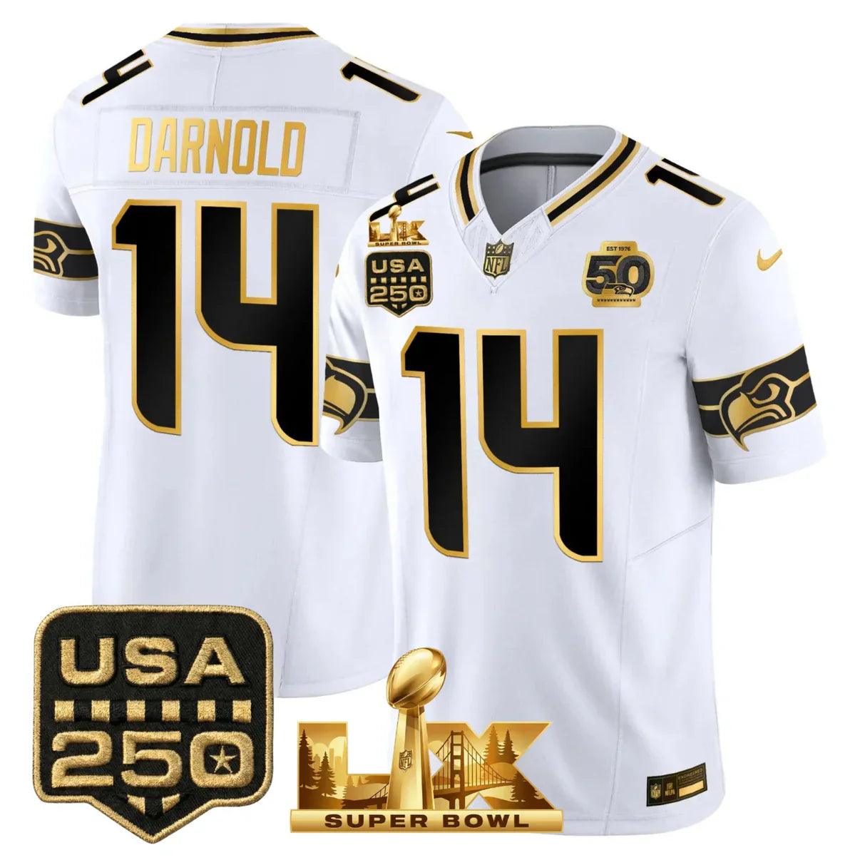 SEA 50th & NFC West Champions Patch Gold Vapor Limited Jersey - All Stitched