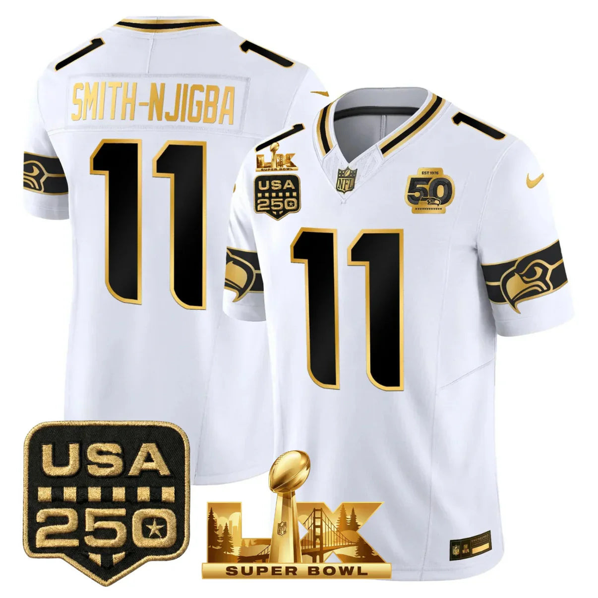 SEA 50th & NFC West Champions Patch Gold Vapor Limited Jersey - All Stitched