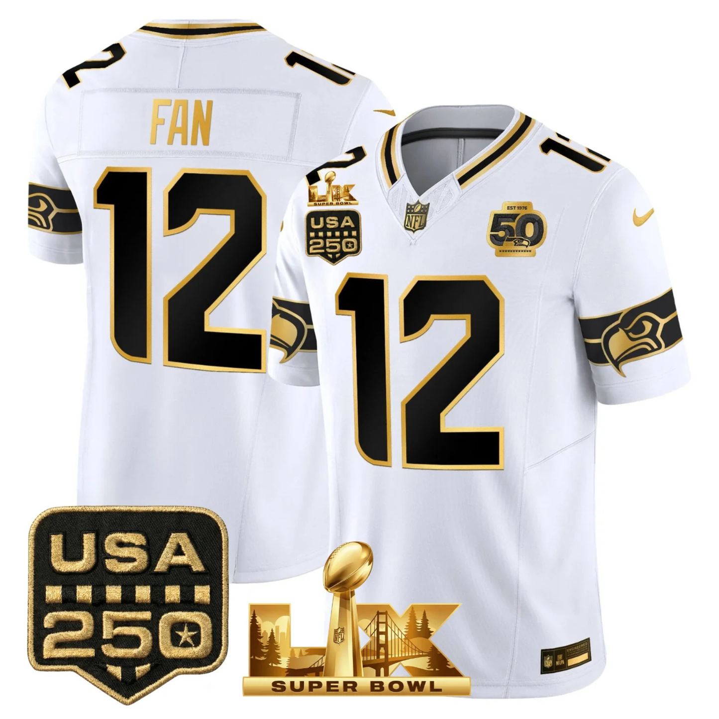SEA S.Bowl LX Champions Patch Vapor Limited Jersey - All Stitched