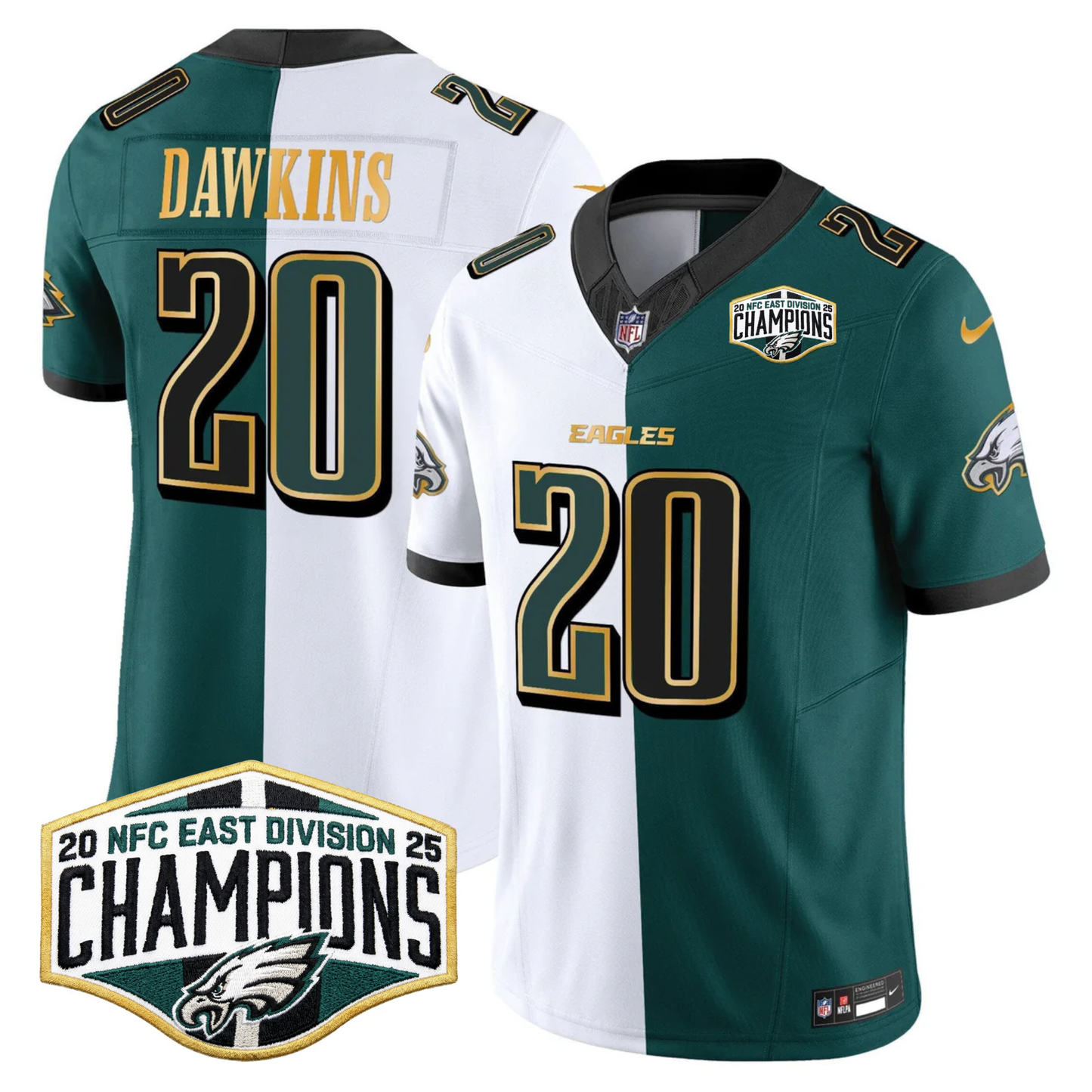 Eagles 2025 NFC East Division Champions Gold Trim Vapor Limited Jersey - All Stitched