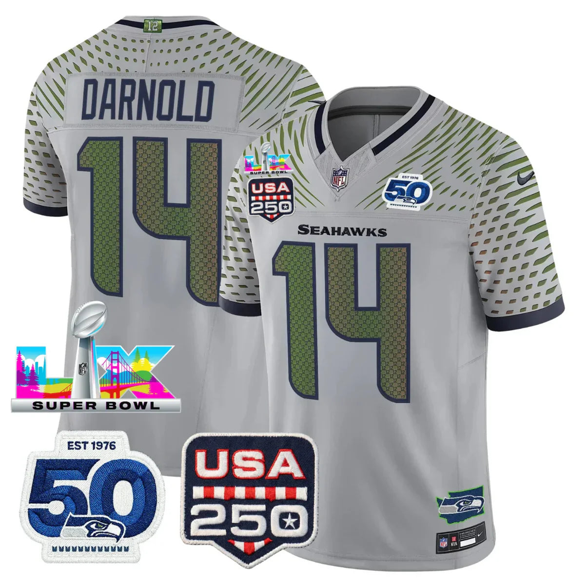 SEA 50th & NFC West Champions Patch Gold Vapor Limited Jersey - All Stitched