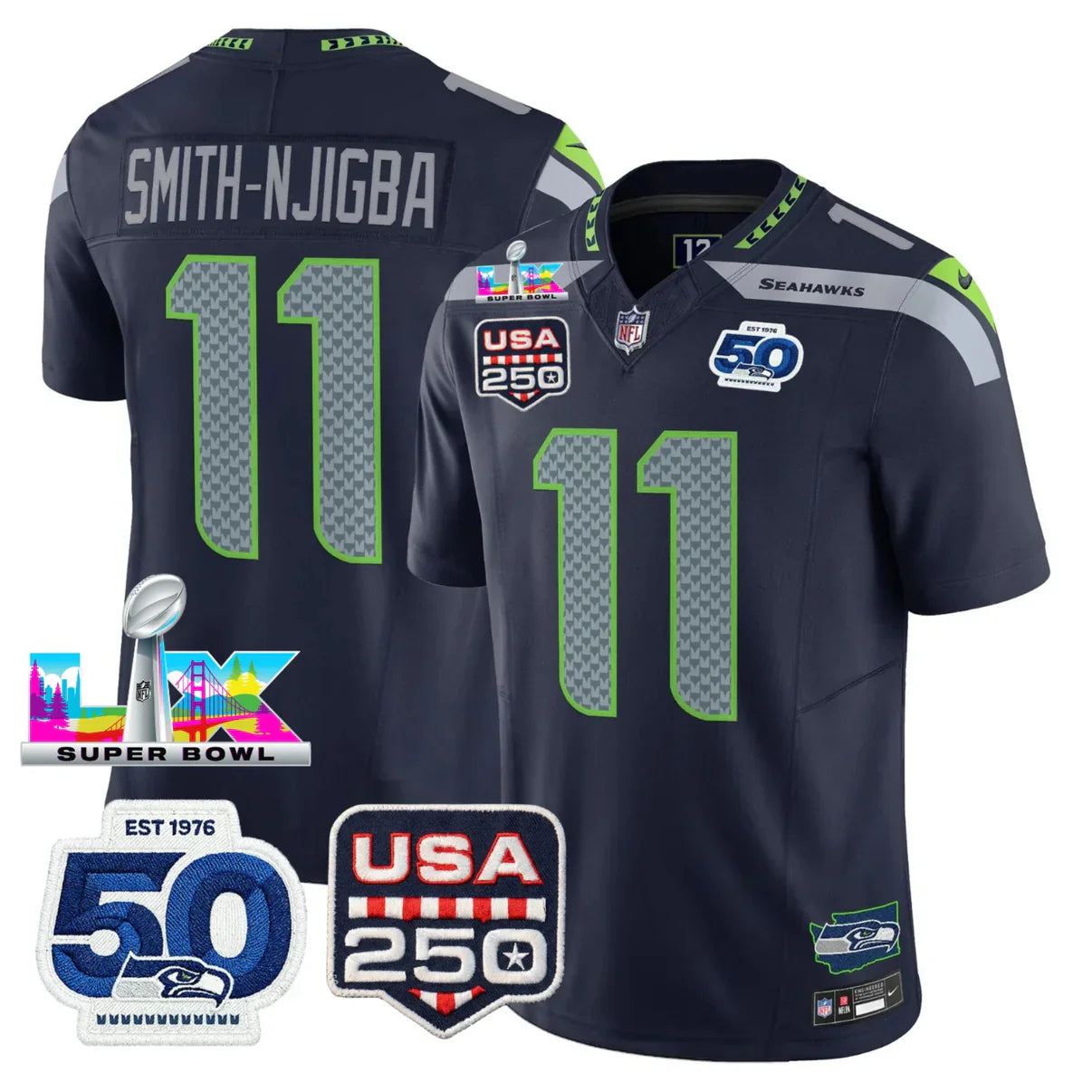 SEA SB LX Game Patch Jersey - All Stitched