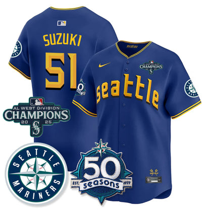 SEA Vapor Premier Limited Gold Jersey - 50th Anniversary & AL West Division Champions - All Stitched