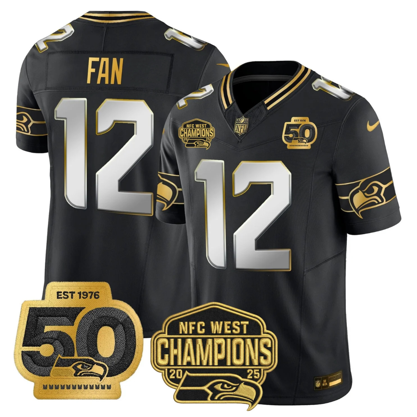 SEA 50th & NFC West Champions Patch Gold Vapor Limited Jersey - All Stitched