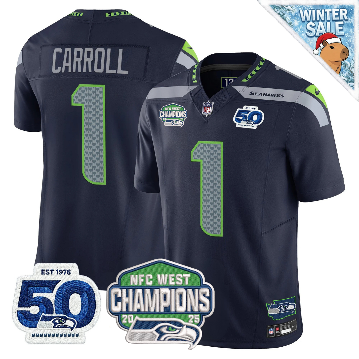 Seattle Seahawks 50th & NFC West Champions Patch Vapor Limited Jersey - Stitched