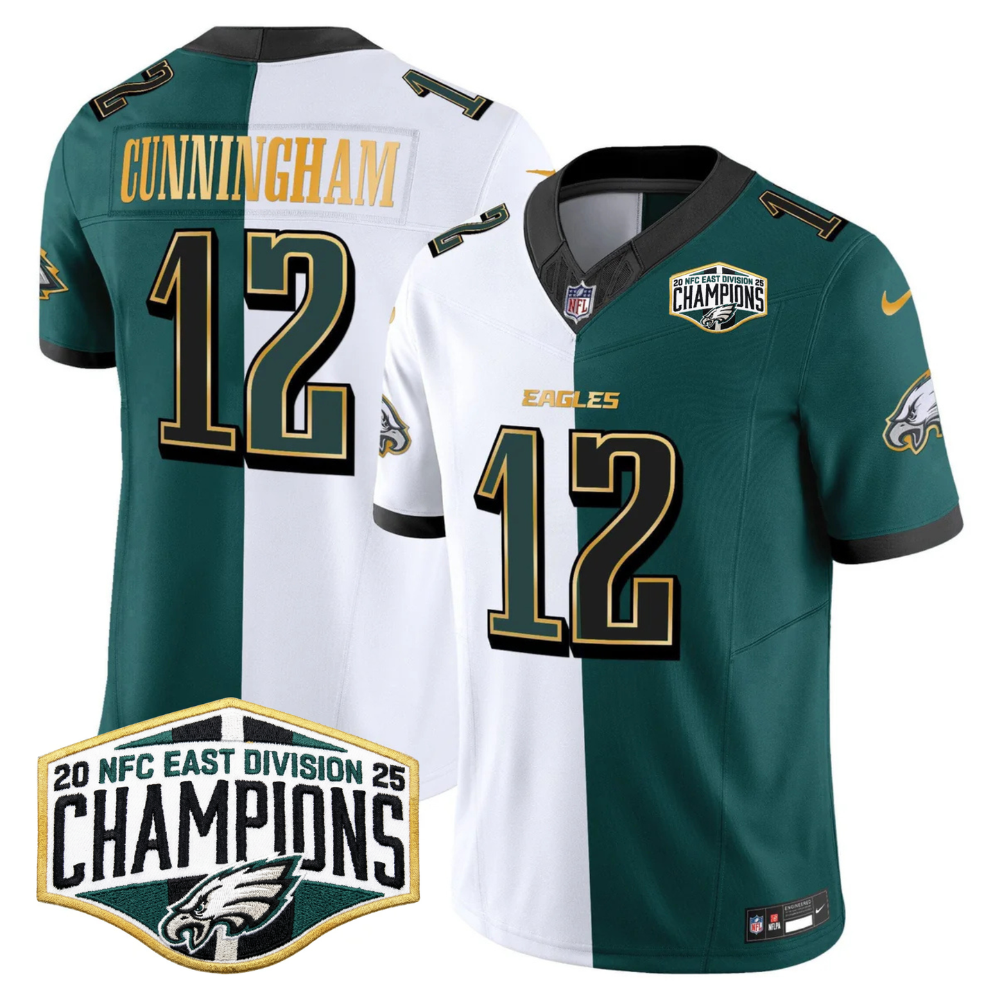 Eagles 2025 NFC East Division Champions Gold Trim Vapor Limited Jersey - All Stitched