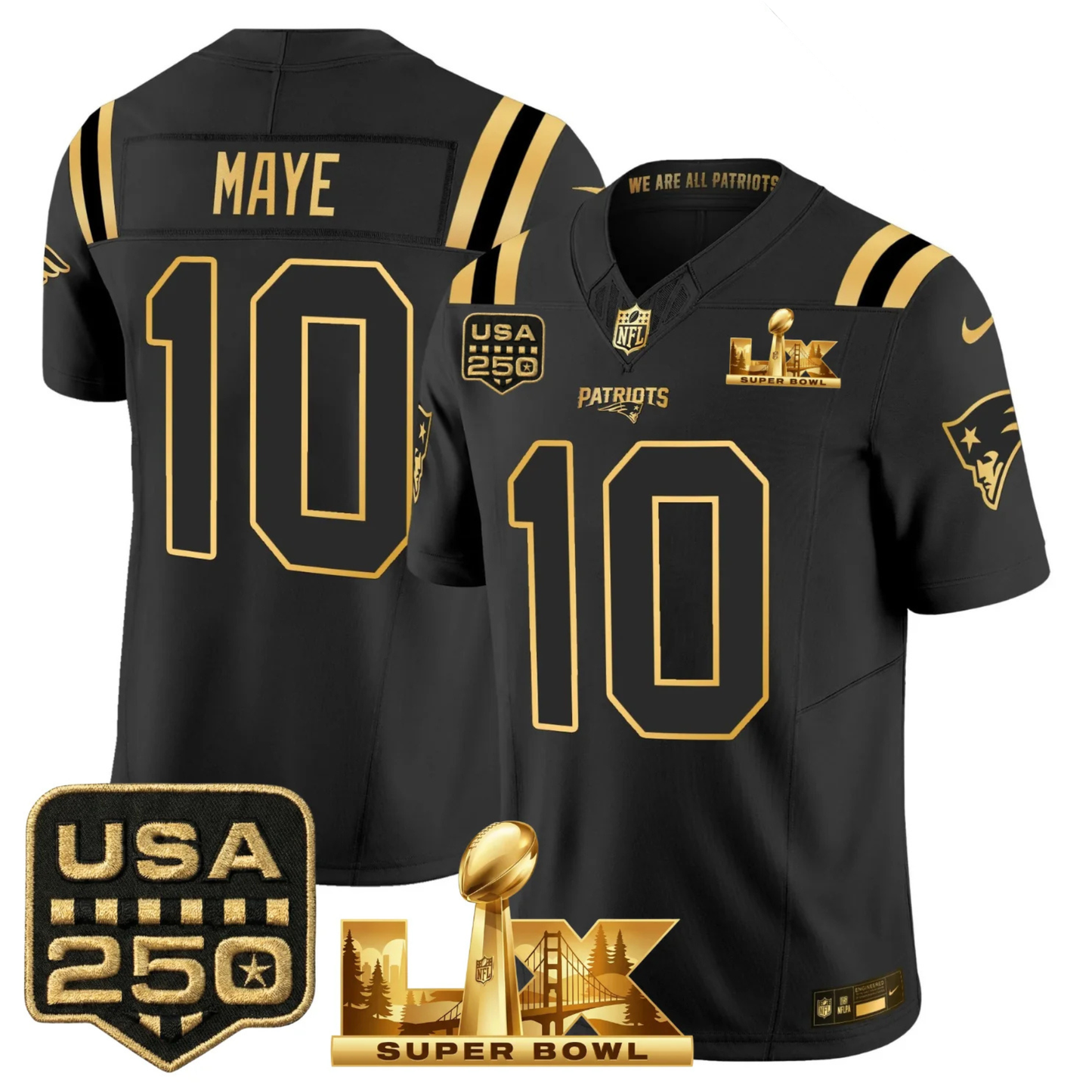 NE S.Bowl LX & US 250th Anniversary Patch Vapor Limited Jersey - All Stitched