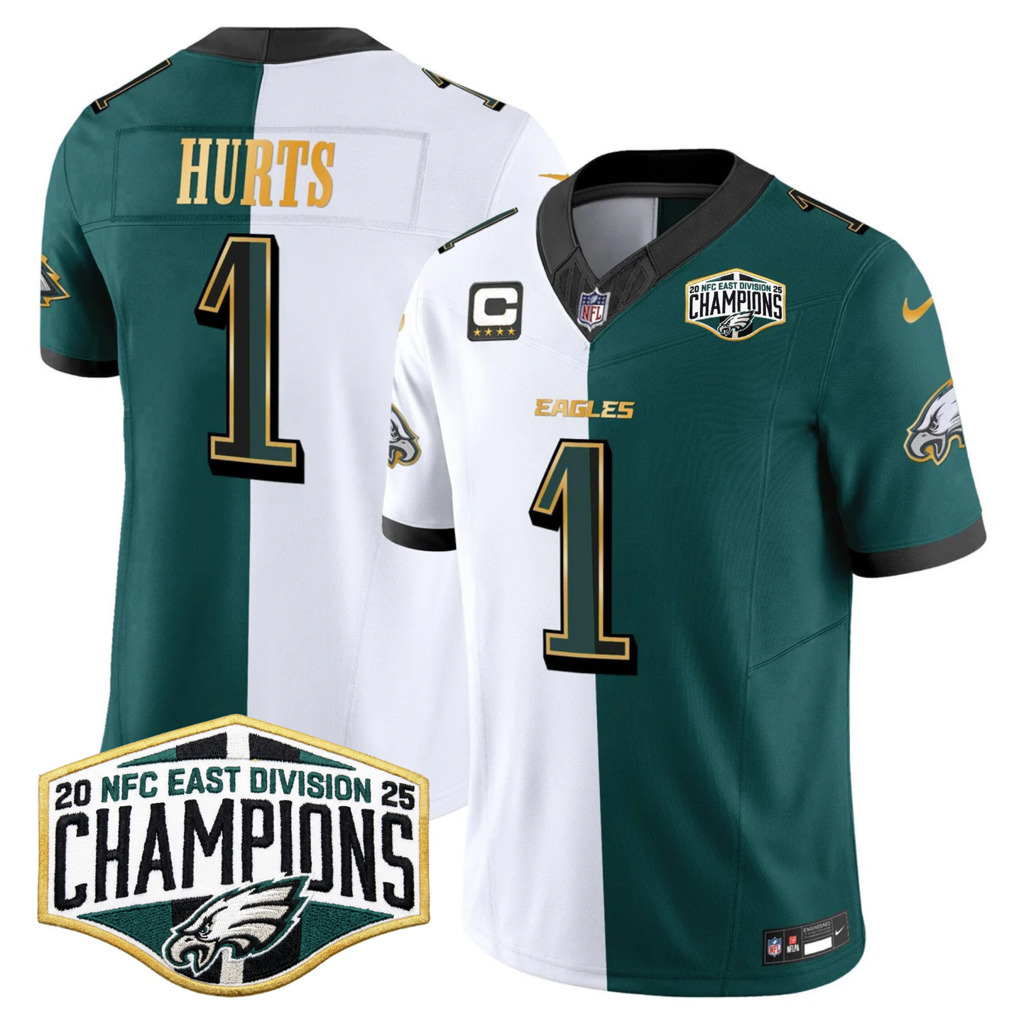 Eagles 2025 NFC East Division Champions Gold Trim Vapor Limited Jersey - All Stitched