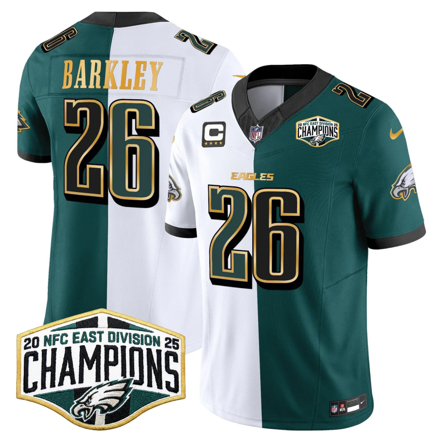 Eagles 2025 NFC East Division Champions Gold Trim Vapor Limited Jersey - All Stitched