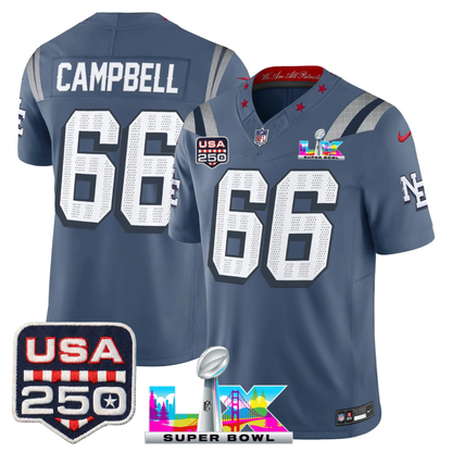 NE S.Bowl LX & US 250th Anniversary Patch Vapor Limited Jersey - All Stitched