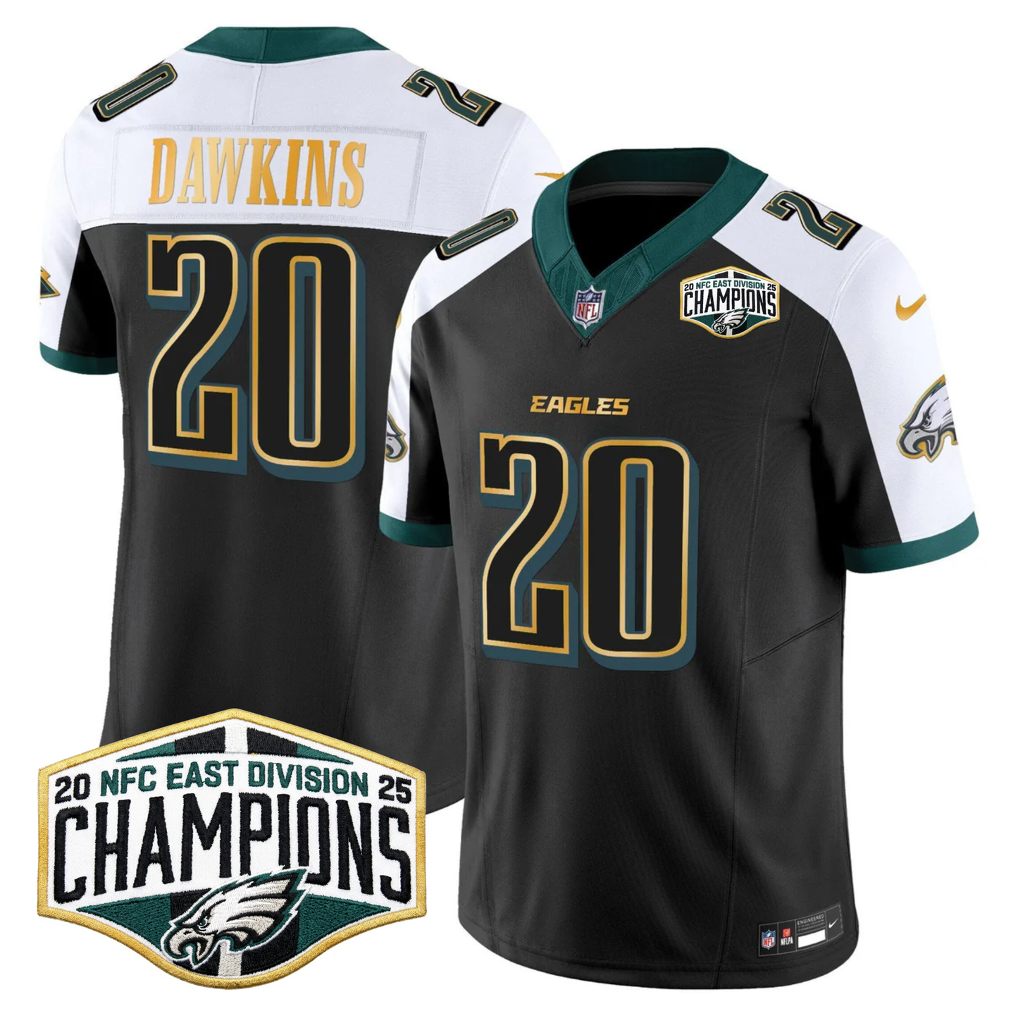 Eagles 2025 NFC East Division Champions Gold Trim Vapor Limited Jersey - All Stitched