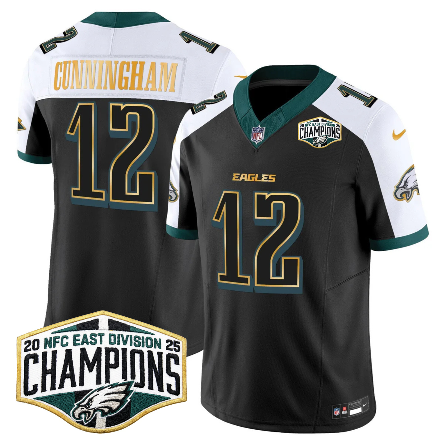 Eagles 2025 NFC East Division Champions Gold Trim Vapor Limited Jersey - All Stitched