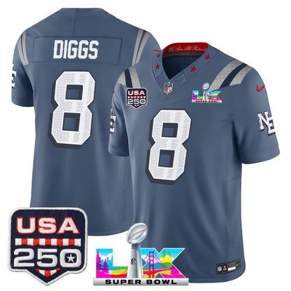 NE S.Bowl LX & US 250th Anniversary Patch Vapor Limited Jersey - All Stitched