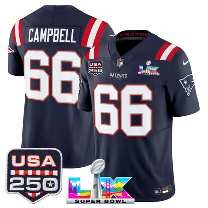 NE S.Bowl LX & US 250th Anniversary Patch Vapor Limited Jersey - All Stitched