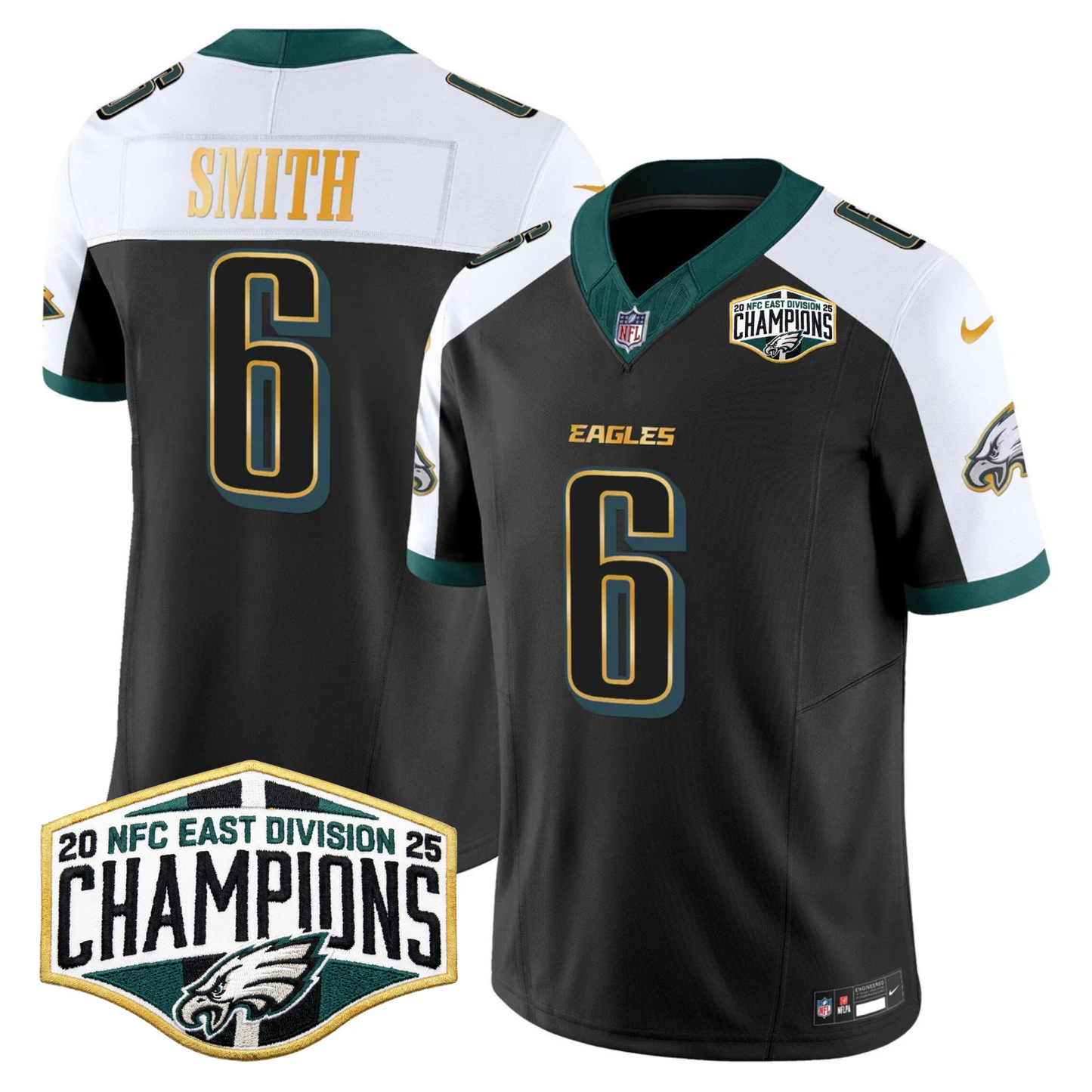 Eagles 2025 NFC East Division Champions Gold Trim Vapor Limited Jersey - All Stitched