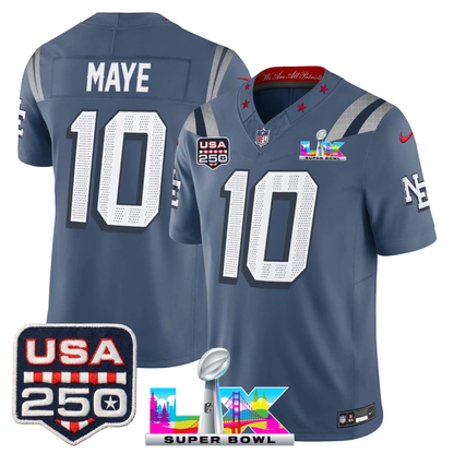 NE S.Bowl LX & US 250th Anniversary Patch Vapor Limited Jersey - All Stitched