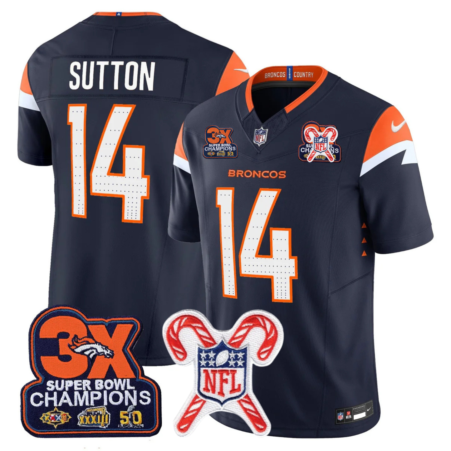 DEN 3-Time Champions & Christmas Patch Vapor Limited Jersey - All Stitched