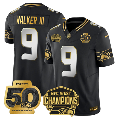 SEA 50th & NFC West Champions Patch Gold Vapor Limited Jersey - All Stitched
