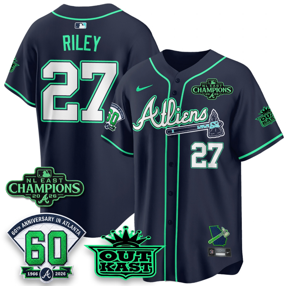 ATL 2026 NL East Champs Atliens Cool Base Galaxy Version Jersey - Stitched
