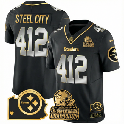 PIT 6-Time Champions Home Patch Gold Vapor Limited Jersey - All Stitched