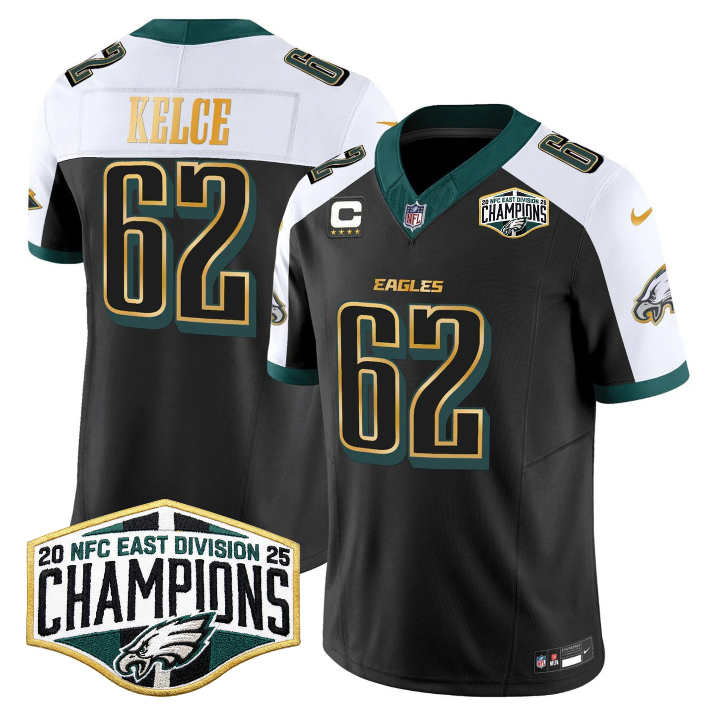 Eagles 2025 NFC East Division Champions Gold Trim Vapor Limited Jersey - All Stitched