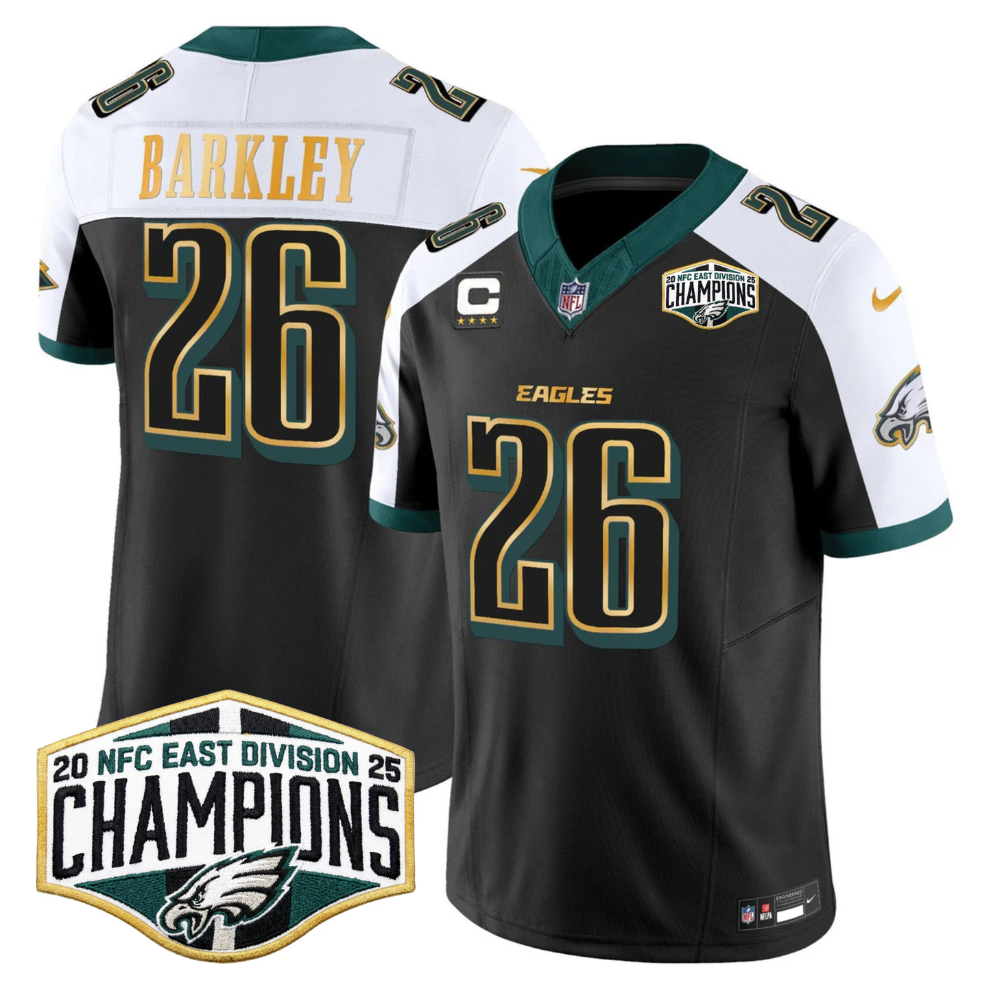 Eagles 2025 NFC East Division Champions Gold Trim Vapor Limited Jersey - All Stitched