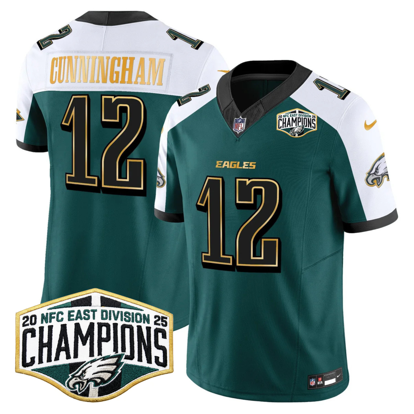 Eagles 2025 NFC East Division Champions Gold Trim Vapor Limited Jersey - All Stitched