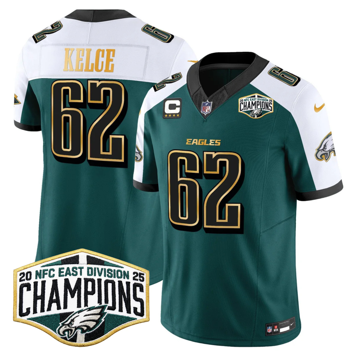 Eagles 2025 NFC East Division Champions Gold Trim Vapor Limited Jersey - All Stitched