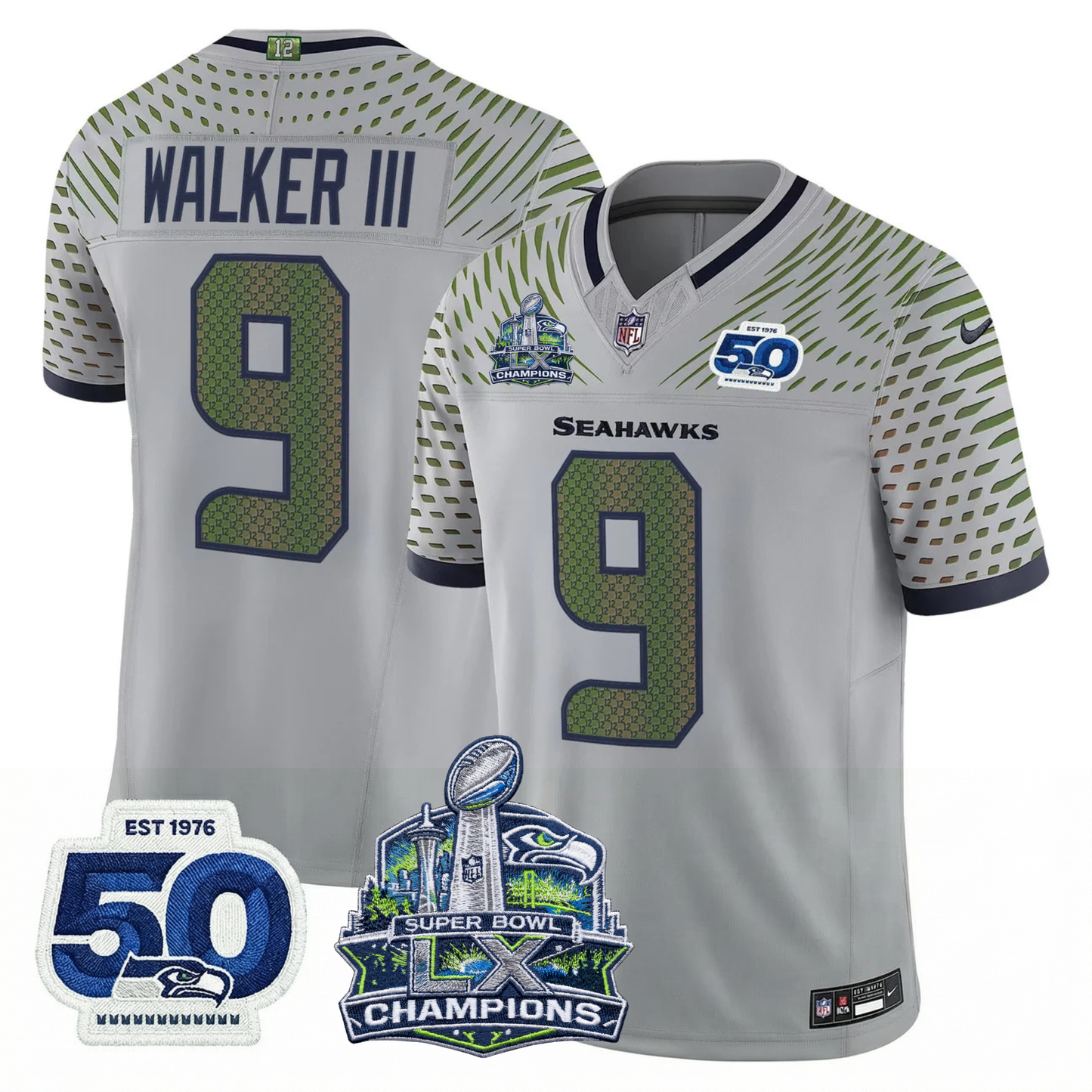SEA S.Bowl LX Champions Patch Vapor Limited Jersey - All Stitched