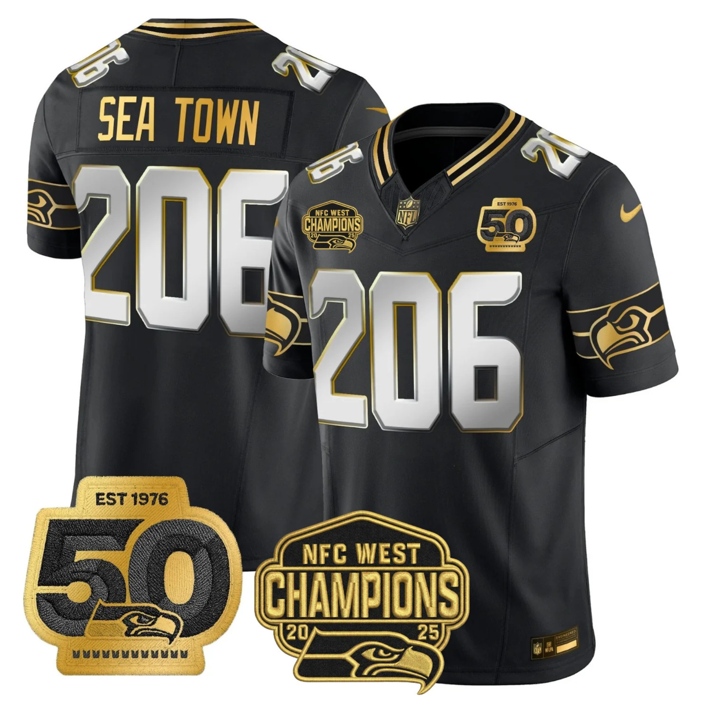 SEA 50th & NFC West Champions Patch Gold Vapor Limited Jersey - All Stitched