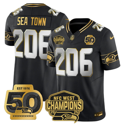 SEA 50th & NFC West Champions Patch Gold Vapor Limited Jersey - All Stitched
