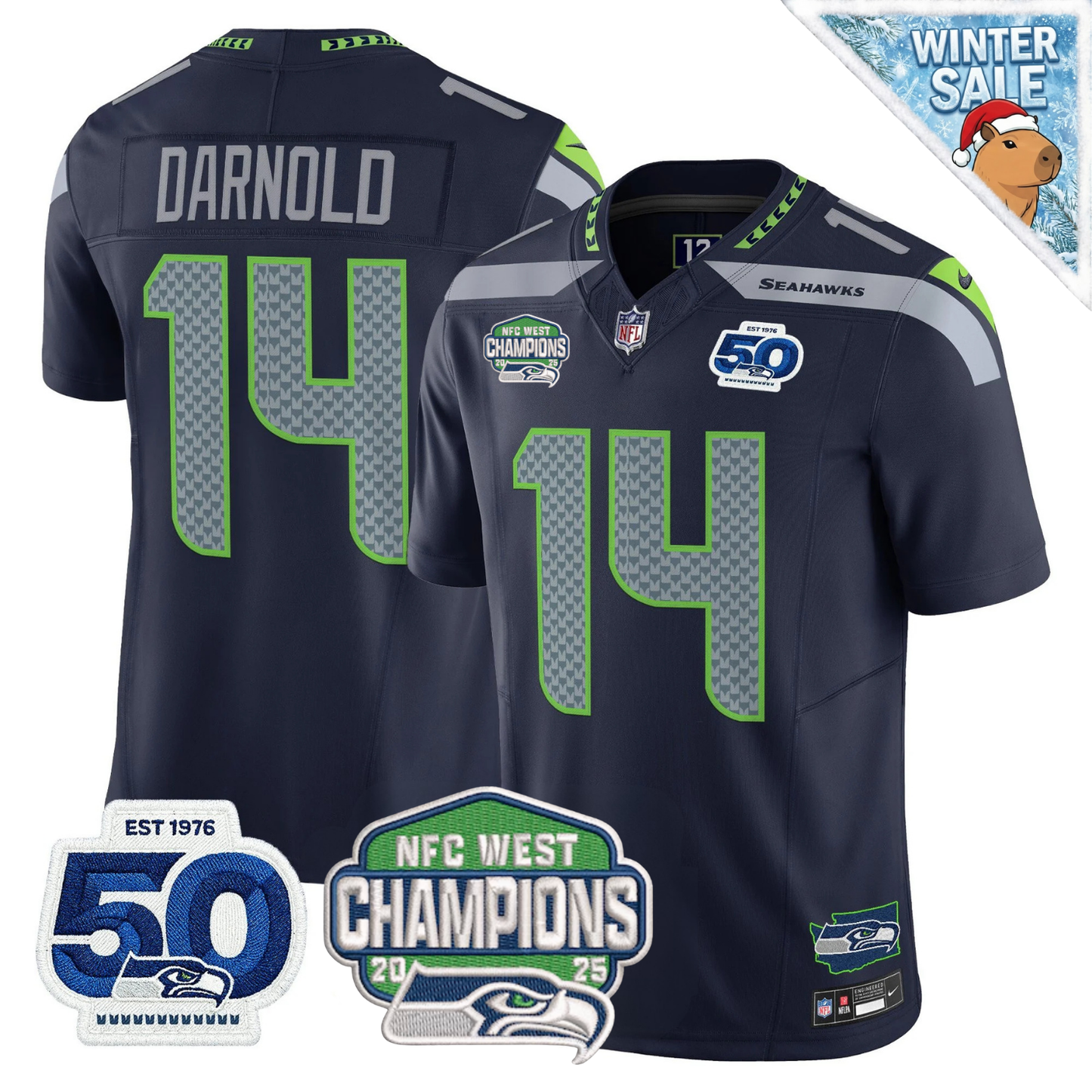 Seattle Seahawks 50th & NFC West Champions Patch Vapor Limited Jersey - Stitched