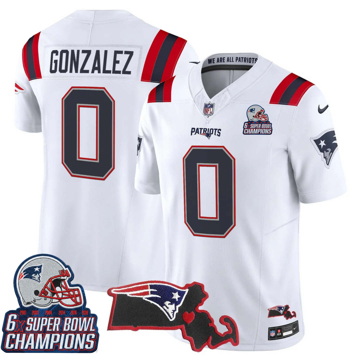 NE 6-Time Champions & Massachusetts Patch Vapor Limited Jersey V3- All Stitched