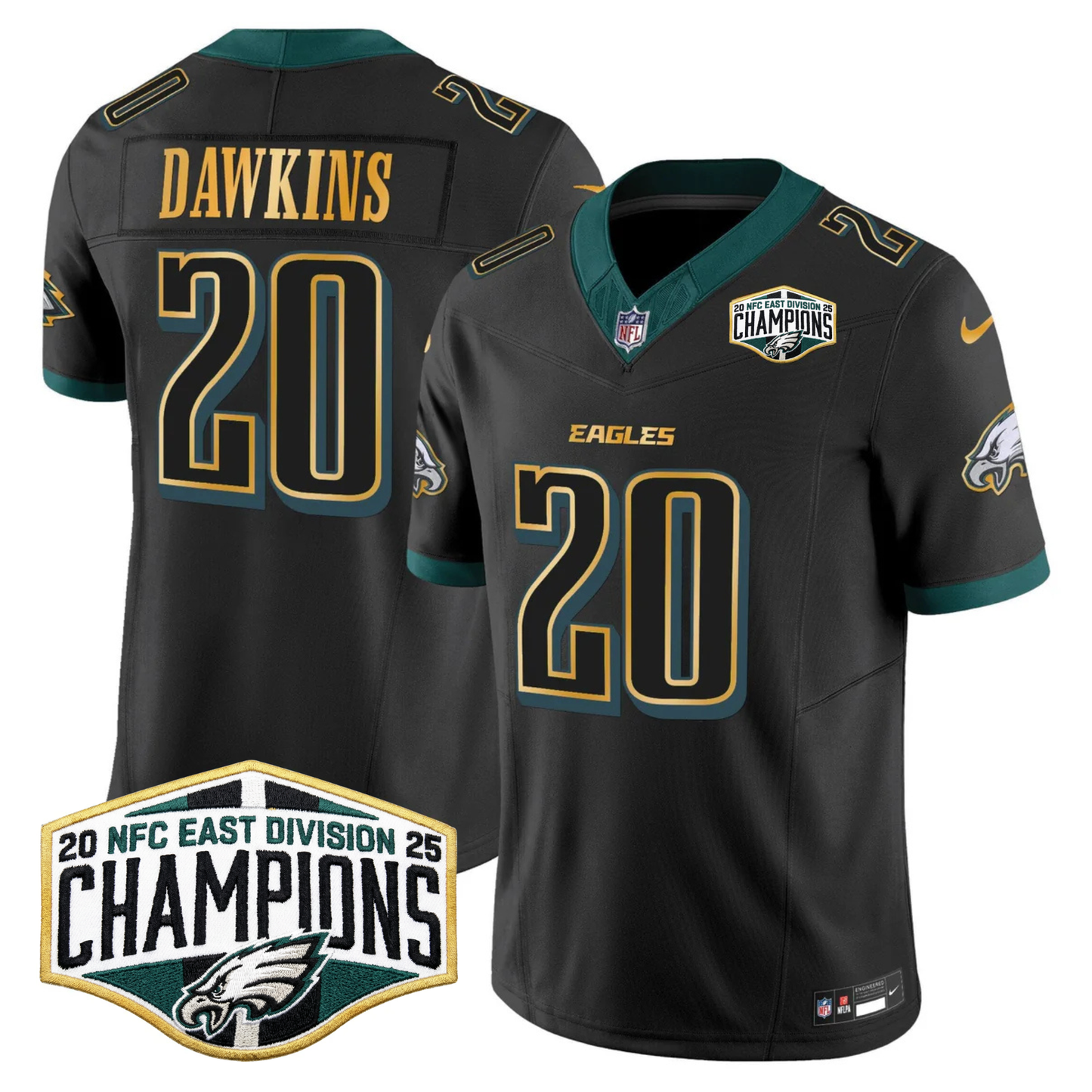 Eagles 2025 NFC East Division Champions Gold Trim Vapor Limited Jersey - All Stitched