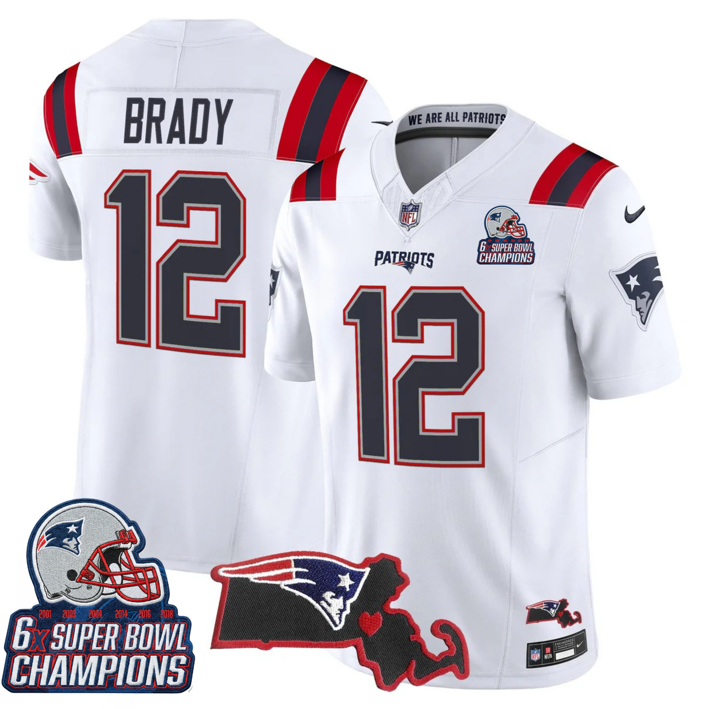 NE 6-Time Champions & Massachusetts Patch Vapor Limited Jersey V3- All Stitched