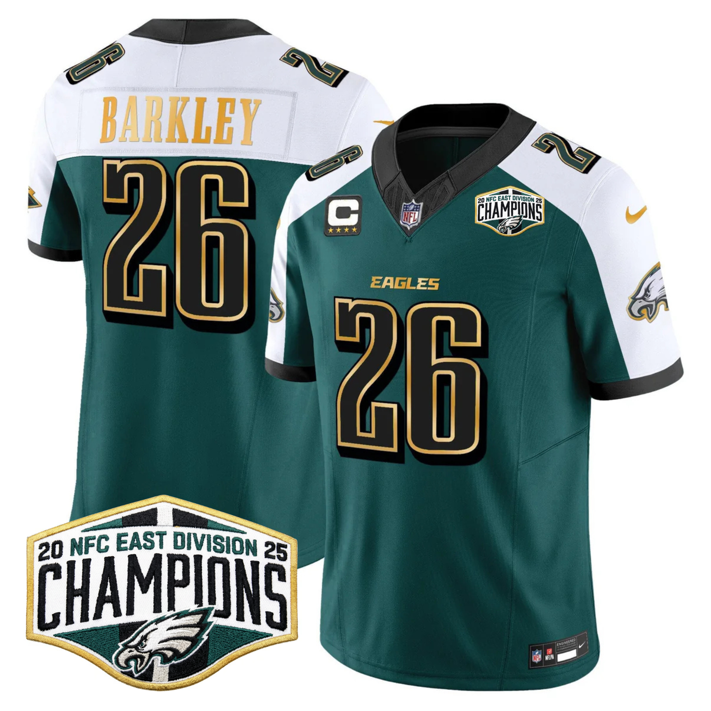 Eagles 2025 NFC East Division Champions Gold Trim Vapor Limited Jersey - All Stitched